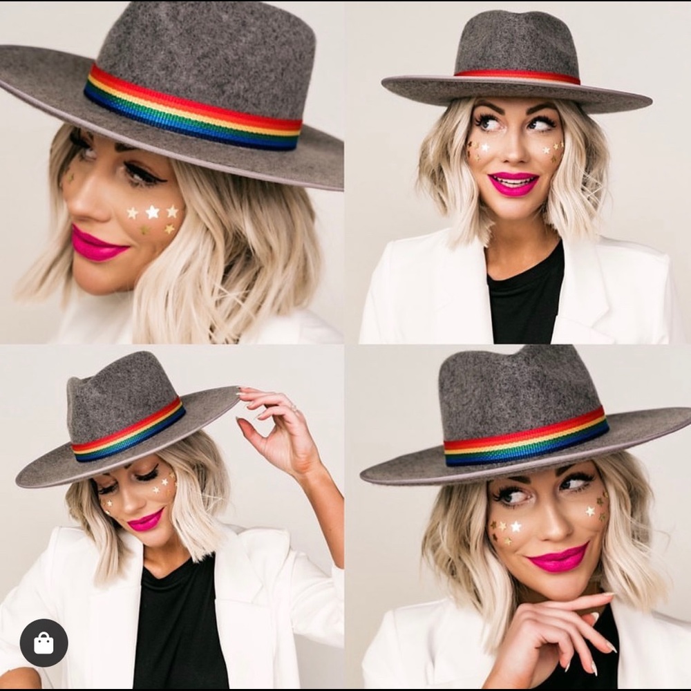 Grey Structured Felt Hat with Rainbow band NWT